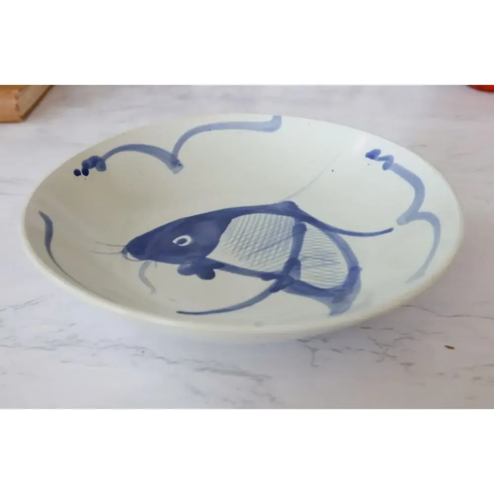 VTG Blue White Koi Fish Bowl 9